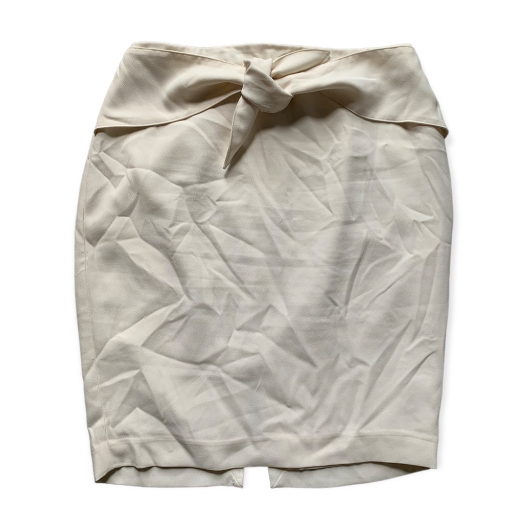Express Off White Tie Bodycon Knee Length Skirt 8